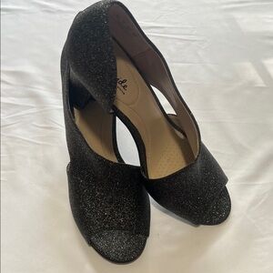 Life Stride Black Glitter Peep-Toe Heels